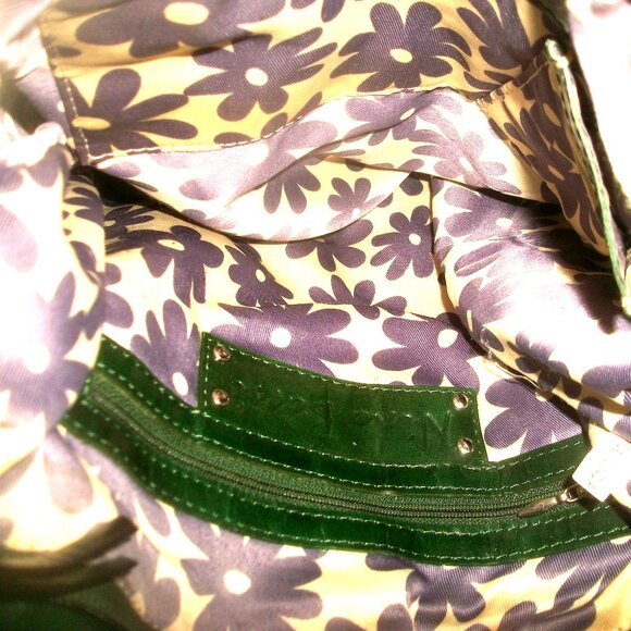 Vtg Nino Bossi Large Rectangular Green & Brown Leather Lined Shoulder Bag - Picture 13 of 14